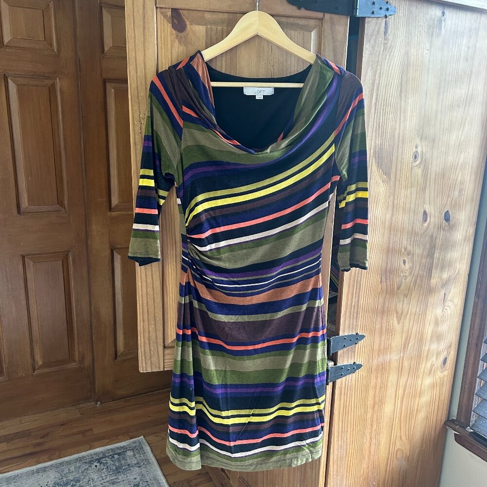 Ann Taylor LOFT Multicolor Striped Cowl Neck Knit Dress Size Small